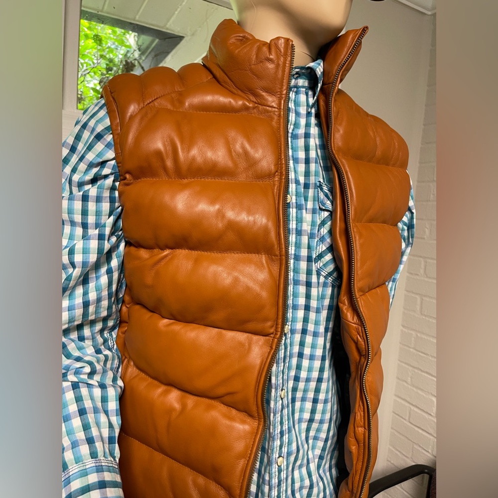 Goat leather skin puffy vest in cognac butterscotch color size M men’s